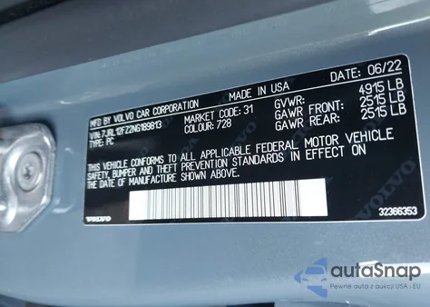 2022 Volvo S60 B5 Inscription/B5 Momentum из США, поврежденный, VIN 7JRL12FZ2NG189813